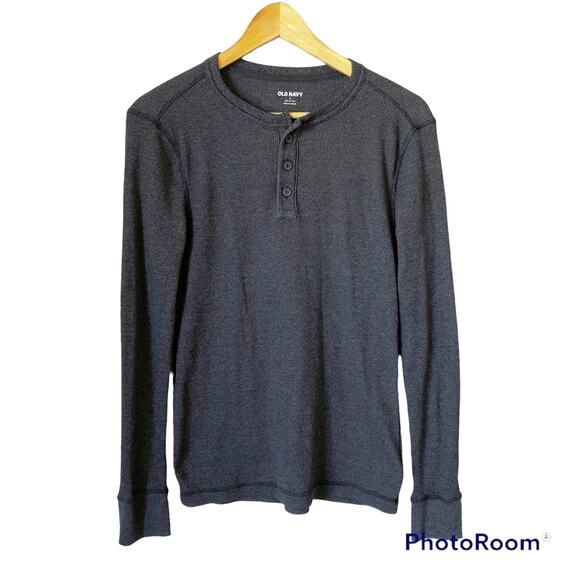 Old Navy Thermal Waffle Knit Henley Long Sleeve Gray Shirt Mens Small Gorpcore - Picture 1 of 8